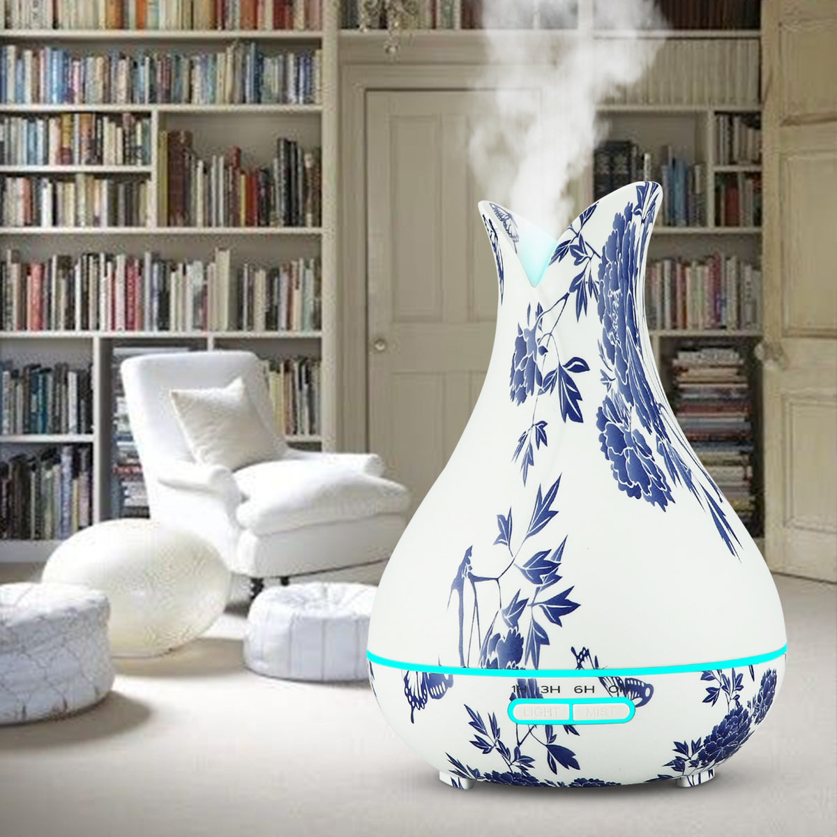 Diffuseur vase en porcelaine bleu et blanc, Sublime-Shop